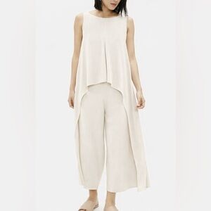 Eileen Fisher Ivory Silk Georgette Crepe Layered Jumpsuit Minimalist Core S
